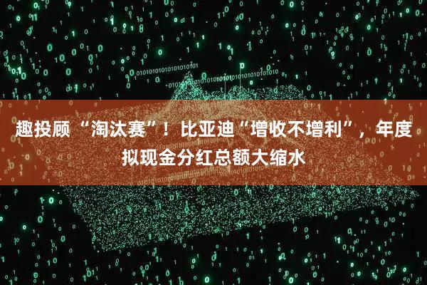 趣投顾 “淘汰赛”！比亚迪“增收不增利”，年度拟现金分红总额大缩水